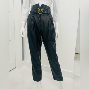 Pinko belted faux leather trousers